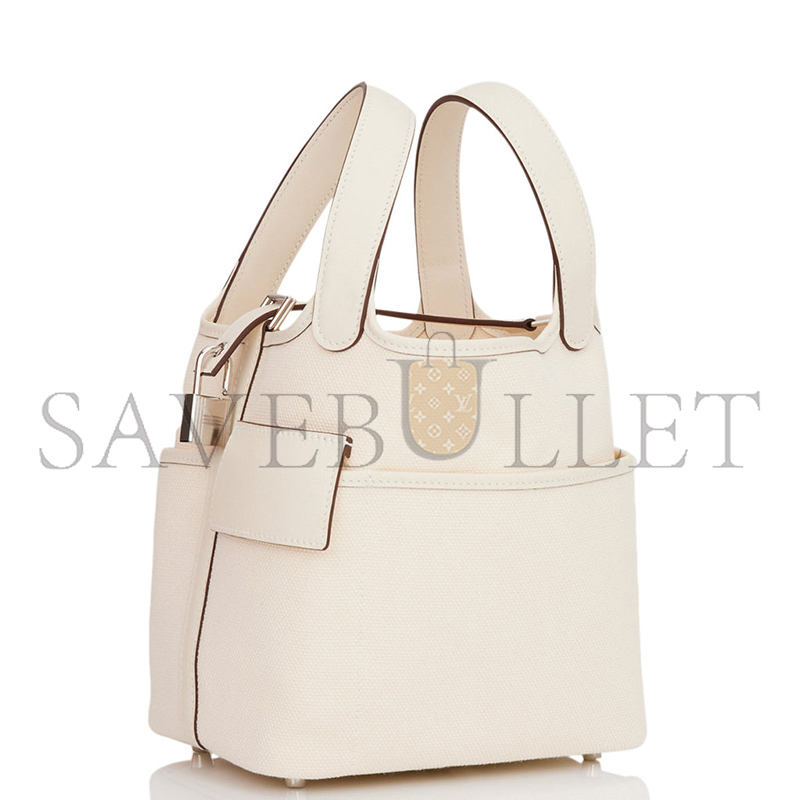 HERMES PICOTIN CARGO 18 NATA SWIFT AND TOILE CANVAS PALLADIUM HARDWARE (18*18*13cm)